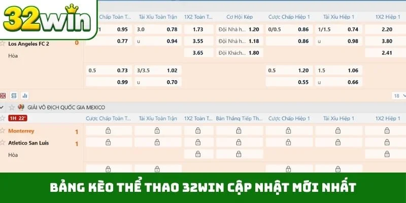 Trang chủ Bảng kèo thể thao 32WIN cập nhật mới nhất