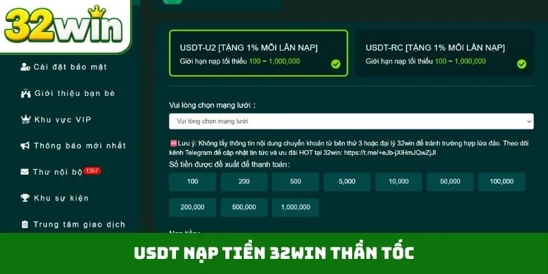 Nạp Tiền 32WIN – Dẫn Quy Trình Chi Tiết Qua 4 Phương Thức USDT nạp tiền 32WIN thần tốc
